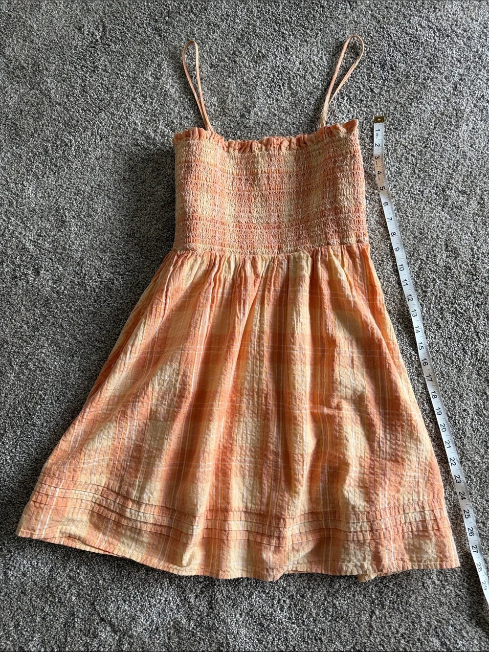 American Eagle Outfitters Cream and Orange Strapless Plaid Sundress